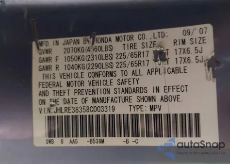 2008 Honda Cr-V Lx z USA, uszkodzony, nr VIN JHLRE38358C003319